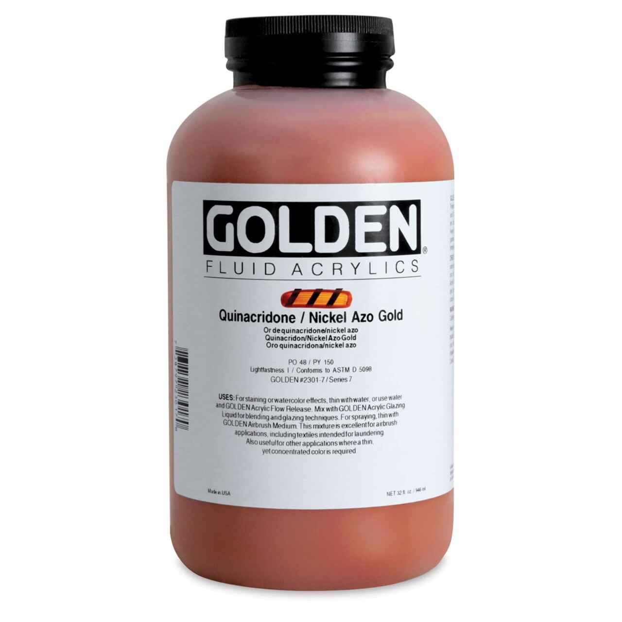 Golden Fluid Acrylics - Quinacridone/Nickel Azo Gold, 32 oz bottle